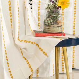 Urban Space Vintage Braid Yellow Cotton Embroidered Long Door Curtain-picture-24