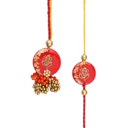 Aapno Rajasthan Gold & Red Ganesha Resin Work Bhaiya Bhabhi Set image 5