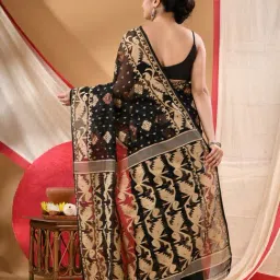 Desh Bidesh Black Cotton Woven Design Saree With Unstitched Blouse Piece image 2