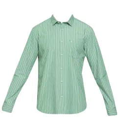 Basics Green Cotton Slim Fit Striped Shirt image 5