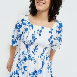 Colour Me by Melange White Cotton Printed A-Line Dress image 5