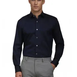 Louis Philippe Navy Cotton Regular Fit Striped Shirt-picture-23