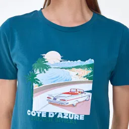 Cover Story Teal Cotton Graphic Print T-Shirt image 5