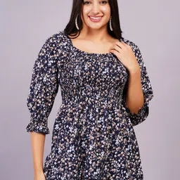 Jyoti Women Floral Print Smocked Cinched Waist Top-image-8