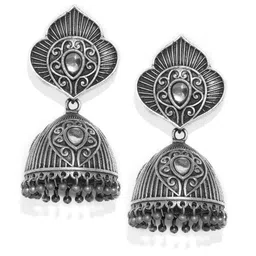 justpeachy Silver-Toned Dome Shaped Oxidised Jhumkas image 2