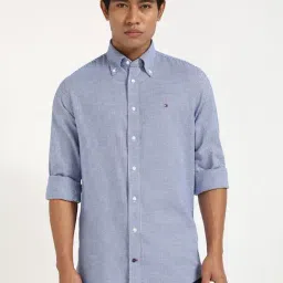 Tommy Hilfiger Wedge Blue Cotton Regular Fit Self Pattern Shirt-picture-11