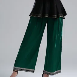 WISHFUL by W Women Green Regular Fit Solid Parallel Trousers image 1