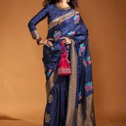 Saree Mall Navy Woven Sarees With Unstitched Blouse-image-45