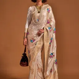 Saree Mall Beige Woven Sarees With Unstitched Blouse-image-33