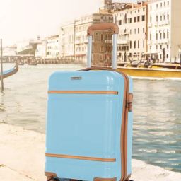 Teakwood Leathers Sky Blue Striped Small Hard Sided Cabin Trolley-picture-13