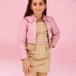 Cutecumber Girls Beige Polyester Embellished Mini Dress with Jacket-picture-37