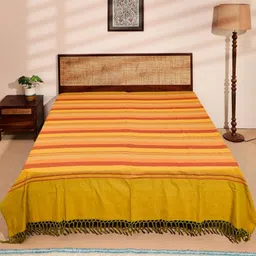 Fabindia Green & Red Striped Cotton Bed Cover-image-62