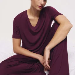 Marks & Spencer Women V-Neck Short Sleeves Night suit-picture-41