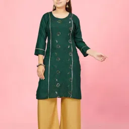 Aarika Kids Green & Fawn Beige Cotton Embroidered Kurti Set-picture-26