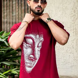 AUSK Men Graphic Printed Round Neck Cotton Oversized T-shirt image 1