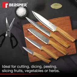 Bergner Silver Stainless Steel Knife with Wooden Knife Block - Set of 6 image 3