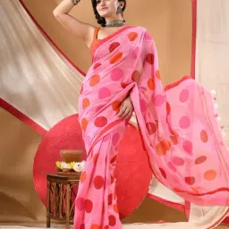 Desh Bidesh Pink Cotton Printed Saree Without Blouse Piece image 3