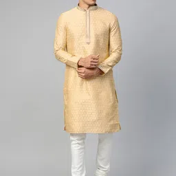 Manthan Men Beige & Off-White Woven Design Straight Kurta-picture-34