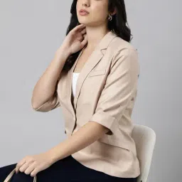 SHOWOFF Beige Slim Fit Blazer-image-77