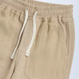 HOP Kids by Westside Beige Solid Mid-Rise Cotton Trousers image 3