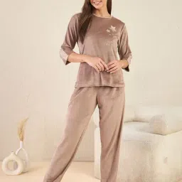 Sweet Dreams Brown Self Pattern T-Shirt Pyjamas Set-image-41