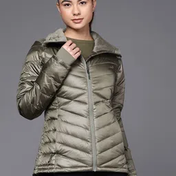 Columbia Women Olive Green Joy Peak Reflective Stripe Hiking Padded Jacket-picture-20