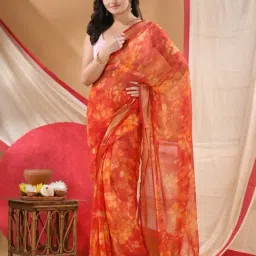 Desh Bidesh Red Chiffon Floral Saree Without Blouse Piece-picture-18