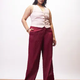 FREAKINS Women Rosy Glow Curve Textured Korean Pants-image-19