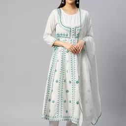 Readiprint Fashions Embroidered Mirror Work Pure Cotton Kurta With Trousers & With Dupatta image 1