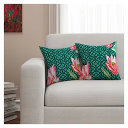 Sej By Nisha Gupta Floral Premium 16 By 16 Cushion Covers Pack of 2 - Green-image-31