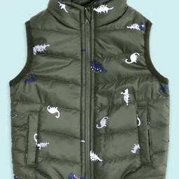 Pantaloons Baby Sleeveless Animals Printed Quilted Jacket - Green-image-2