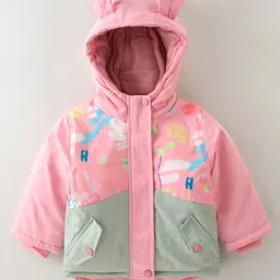 Kookie Kids Full Sleeves Padded Hooded Jacket with Ears Applique - Pink-picture-29