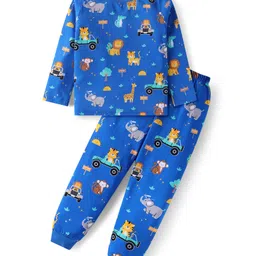 Babyhug Cotton Knit Full Sleeves Night Suit With Animals Print - Blue-picture-25