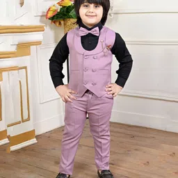 BT DEZINES Full Sleeves Solid Coordinating Three Piece Party Suit Set With Bow - Lavender-picture-32