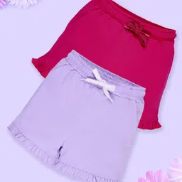 Kiddopanti Cotton Pack Of 2 Solid Shorts - Pink & Orchid-picture-11