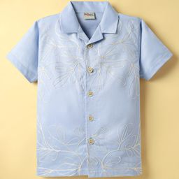 Dapper Dudes Half Sleeves Leaves Embroidered Shirt - Blue-picture-43