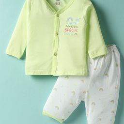 Simply Sinker Knit Full Sleeves Front Open Text & Rainbow Printed Night Suit - Light Green-picture-46