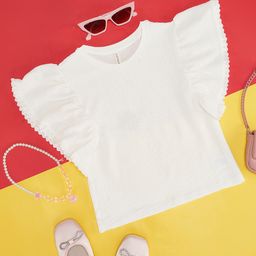 Pantaloons Junior Half Cap Sleeves Textured Top - White-picture-6
