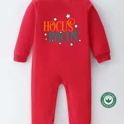 BLUSHES 100% Cotton Knit Halloween Theme Full Sleeves Hocus Pocus Text Printed Romper - Red-picture-30