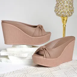 Shoetopia Knot Detailed Platform Wedge Sandals - Beige-picture-25