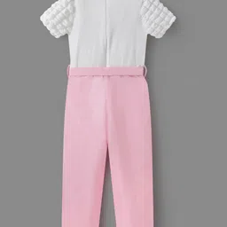 Mark & Mia Cotton Knit Half Sleeves Textured Jumpsuit - Pink & White image 2