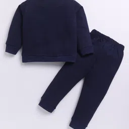 M'andy Fleece Full Sleeves Sequin Embellished Unicorn Patch Coordinating Track Suit Set - Navy Blue image 3