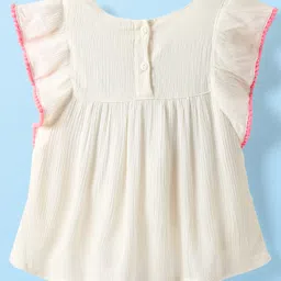 Babyhug Viscose Woven Frill Sleeves Floral Embroidered Top - White image 2