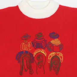 KNITCO Full Sleeves Cowboys Embroidered Loose Fit Sweater - Red image 5