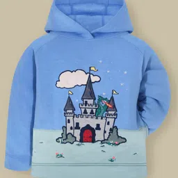 Cherry Crumble By Nitt Hyman Knit Full Sleeves Castle Embroidered Unisex Winter Hoodie - Blue image 5