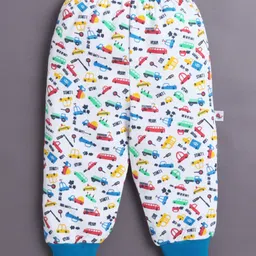 BUMZEE Cotton Knit Full Length Lounge Pants with Stripes & Vehicle Print Pack of 4 - White & Blue image 5