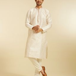 Diwas by Manyavar Men Embroidered Sequinned Mandarin Collar Straight Kurta-picture-15