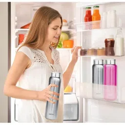 Milton Aqua Silver Stainless Steel Fridge Water Bottle 930 ml - Set of 3 image 5