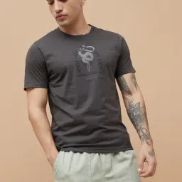 Forca By Lifestyle Grey Cotton Regular Fit Printed T-Shirt-image-18