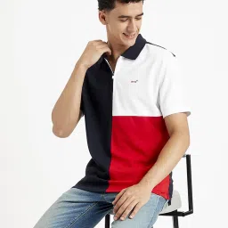 Levi's Navy Cotton Slim Fit Colour Block Polo T-Shirt image 5
